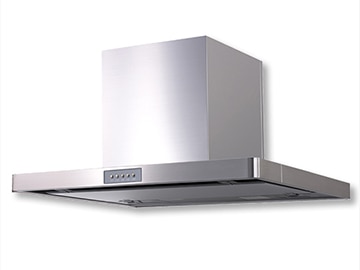 人気のスタイリッシュなレンジフードは素材感、デザインともに機能的にマッチします。