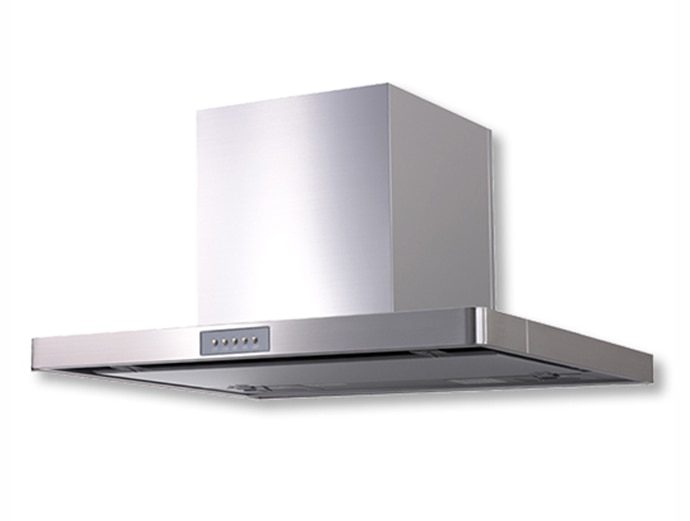 人気のスタイリッシュなレンジフードは素材感、デザインともに機能的にマッチします。