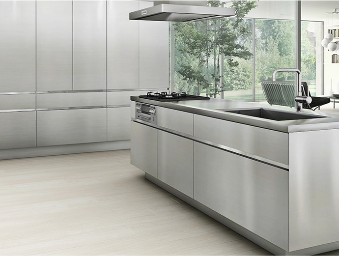 カップボードもステンレス面材のものをご用意。