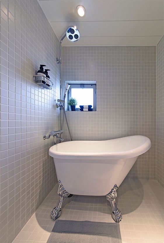 自然光の差し込むブルックリンスタイルのバスルーム