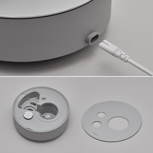 角の無いなめらかな形状と着脱可能なトップパネル、コードで、簡単にお手入れが可能。（カラー：クールグレー）