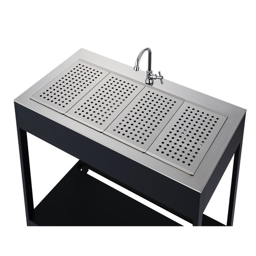 オプションの水切りプレートをシンクに並べてフタにできます。