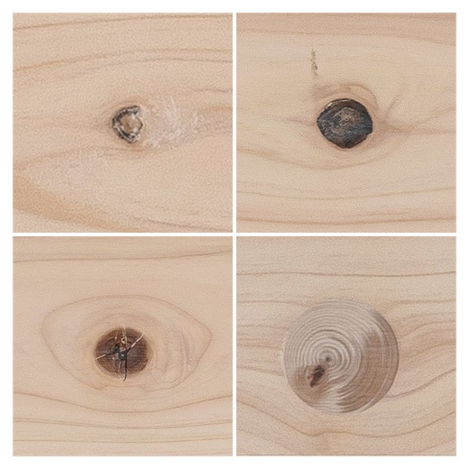 資材を余すことなく使うために、節回りの割れや穴は専用の樹脂で平滑になるよう補修、または埋め木加工しています。