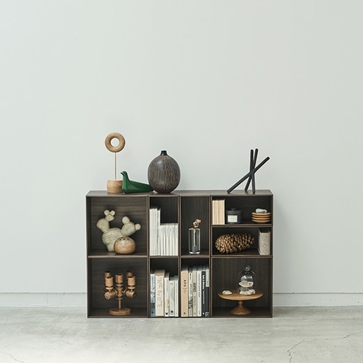 スクエア×1、スクエア2連×1、ハーフ×2、ハーフ2連×2の組み合わせ例1（カラー:ブラックウォールナット）