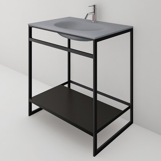 ミラタップ（旧サンワカンパニー）　洗面台　フィーネ フィーネ洗面 グレーボウル W750 (フレームブラック/棚ブラック