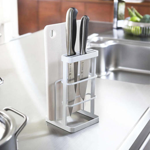 カッティングボード＆ナイフスタンド ホワイト(KT19819)｜キッチンの