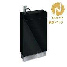 レプト手洗台置型ブラック 水栓シルバー 樹脂Sトラップセット
