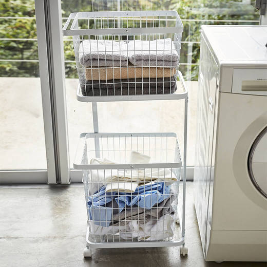 ランドリーワゴン+バスケット ホワイト(WA30069)｜洗面所・水回りの