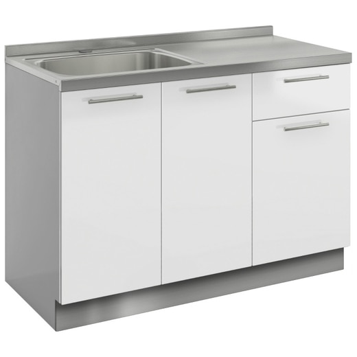 クドハーン 流し台 W1200 開き扉 左シンク ホワイト(YJ08015  