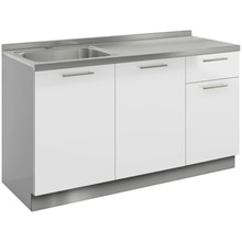 クドハーン 流し台 W1500 開き扉 左シンク ホワイト(YJ08017  