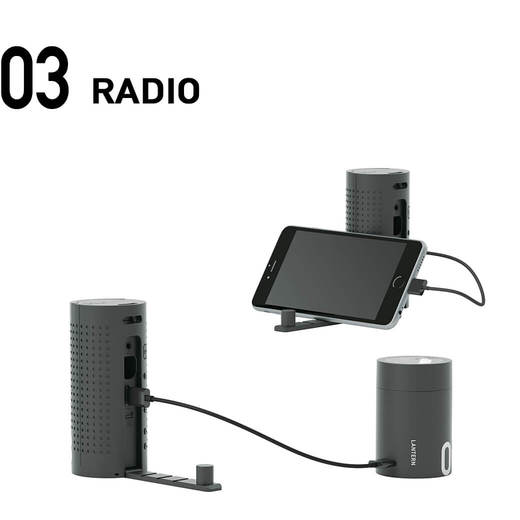 付属のUSBを通して、スマートフォンやランタンの充電が可能です。（画像：シルバー×ブラック）