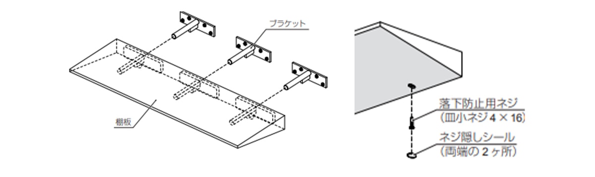 ブラケットに対して棚板をまっすぐ挿す説明
