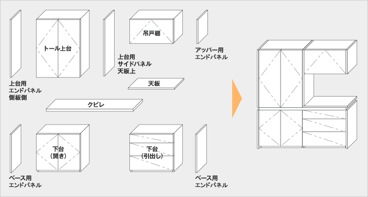 クビレカップボード｜カップボード（食器棚・キッチンボード