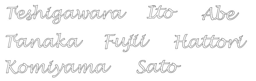 文字サンプル　筆記体