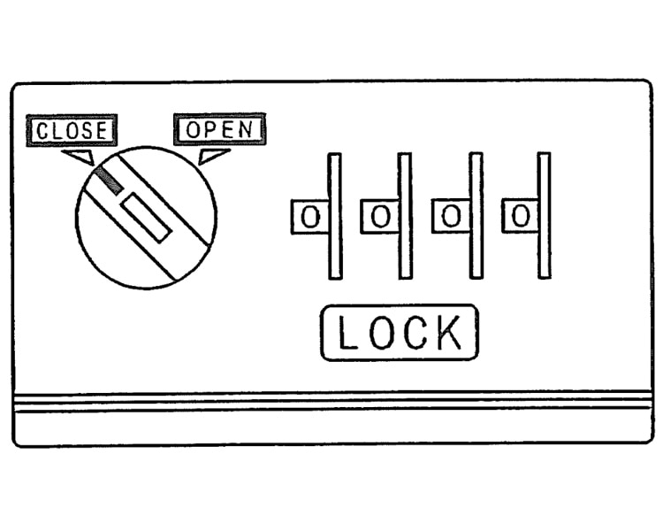 4.扉を閉めてツマミをCLOSEにする。施錠されると暗証番号が0000になる
