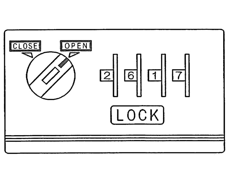 2.ダイヤルを記入された暗証番号に合わせ、ツマミをOPENにする